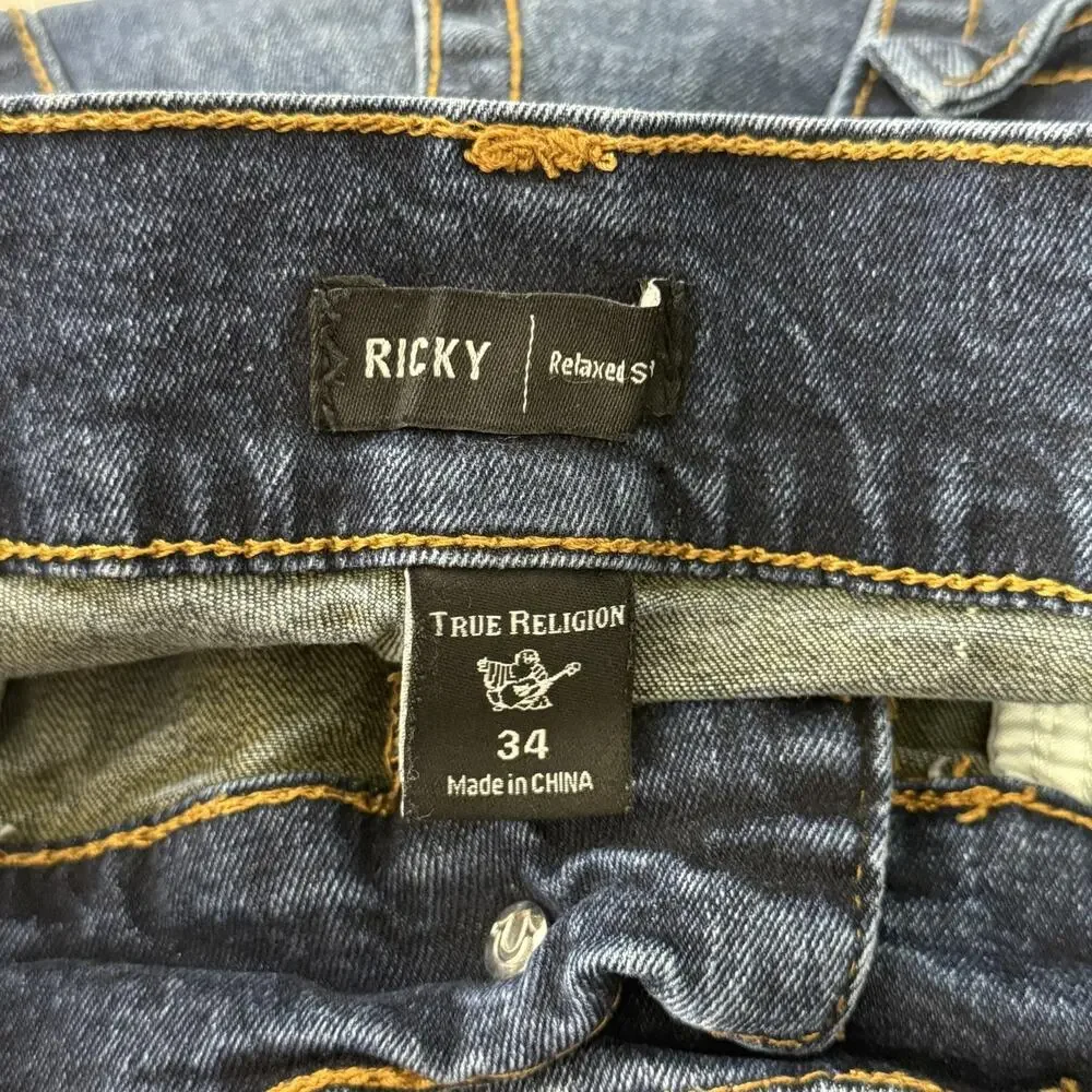 True Religion Ricky Jeans Mens 34x32 Blue Med Wash Relaxed Straight Denim